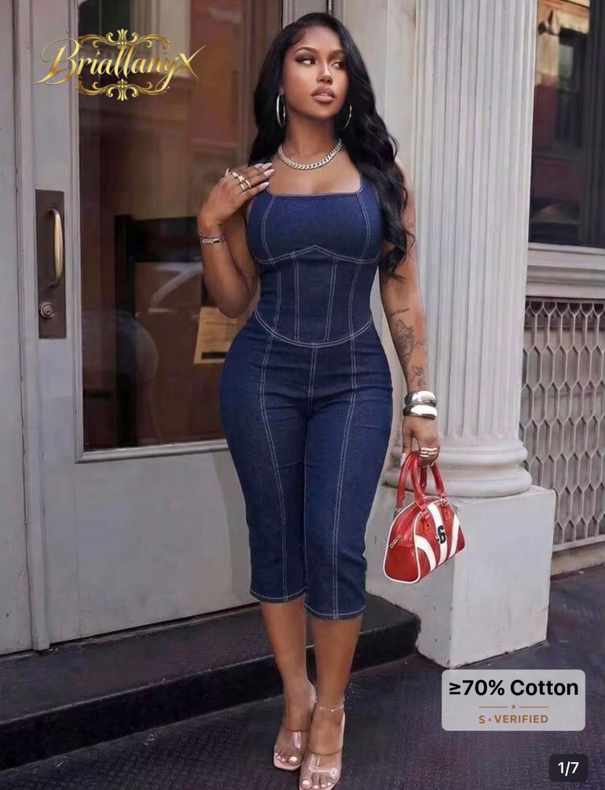 71% Cotton]
BriallanyX BriallanyX Women's Casual Commuting Fashion 3/4 Length Denim Bib Overall Jumpsuit