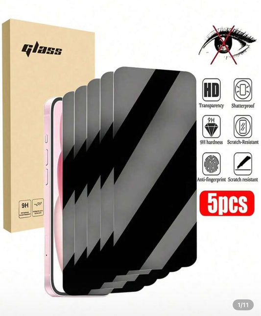 5 Packs Glass Privacy Screen Protector Compatible With Iphone 11 12 13 14 15 16 Pro Max - 2-Way Privacy Filter, Extra Strong Tempered Glass, 5X Strength, Invisible Shielding, Smudge-Free, Easy To Install, Compatible With IPhone 14 15 16 Plus Glass Gift Fo