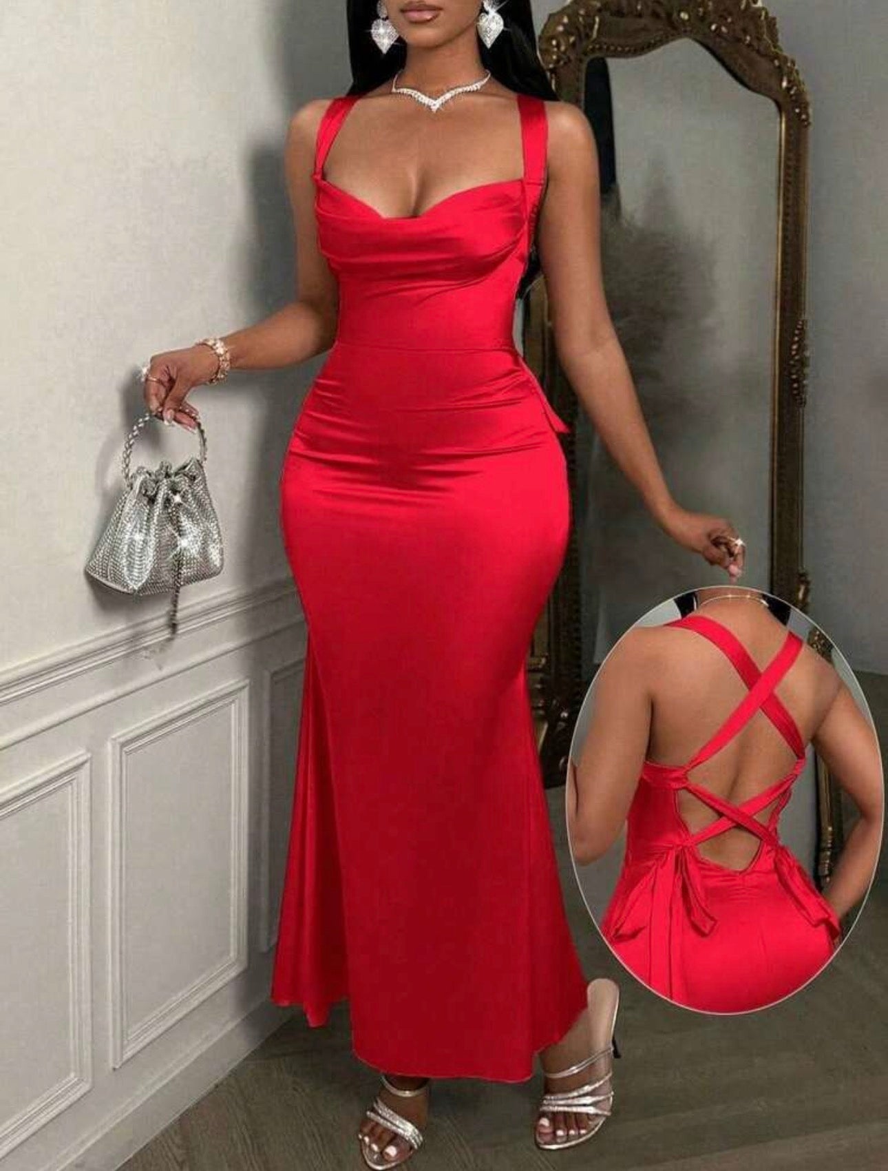 Women's Sexy & Romantic Pink Spaghetti Strap Backless Mermaid Dress, Suitable For Valentine's Day, Singles Party, Christmas Party, Wedding And Other Occasions Elegant Summer