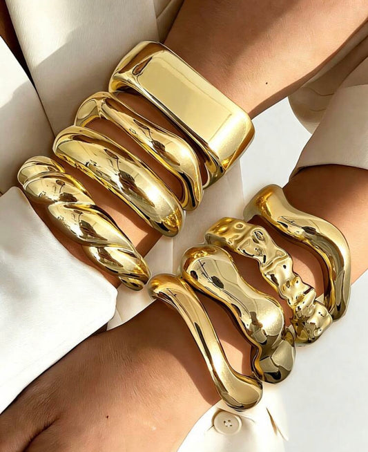 8/3pcs Vintage Exaggerated Luxurious ABS Resin Gold Open Bangle Bracelet Set, Suitable For Women's Daily, Party, Date, Wedding, Festival Wear, Gift