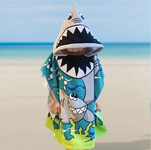 1pc Soft & Absorbent Hooded Bath Towel, Ultra-Fine Fiber Cartoon Poncho Children Beach Towel, Kids Swimming Towel, For Boys & Girls Ages 0-8, Children Beach Wrap