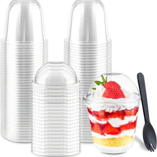 50pcs Disposable Cake Cups With Dome Lids (No Holes) And Spoons, Clear Plastic Dessert Cups Disposable Yogurt Parfait Cups With Lids For Fruit Salad Ice Cream Banana Pudding Cake