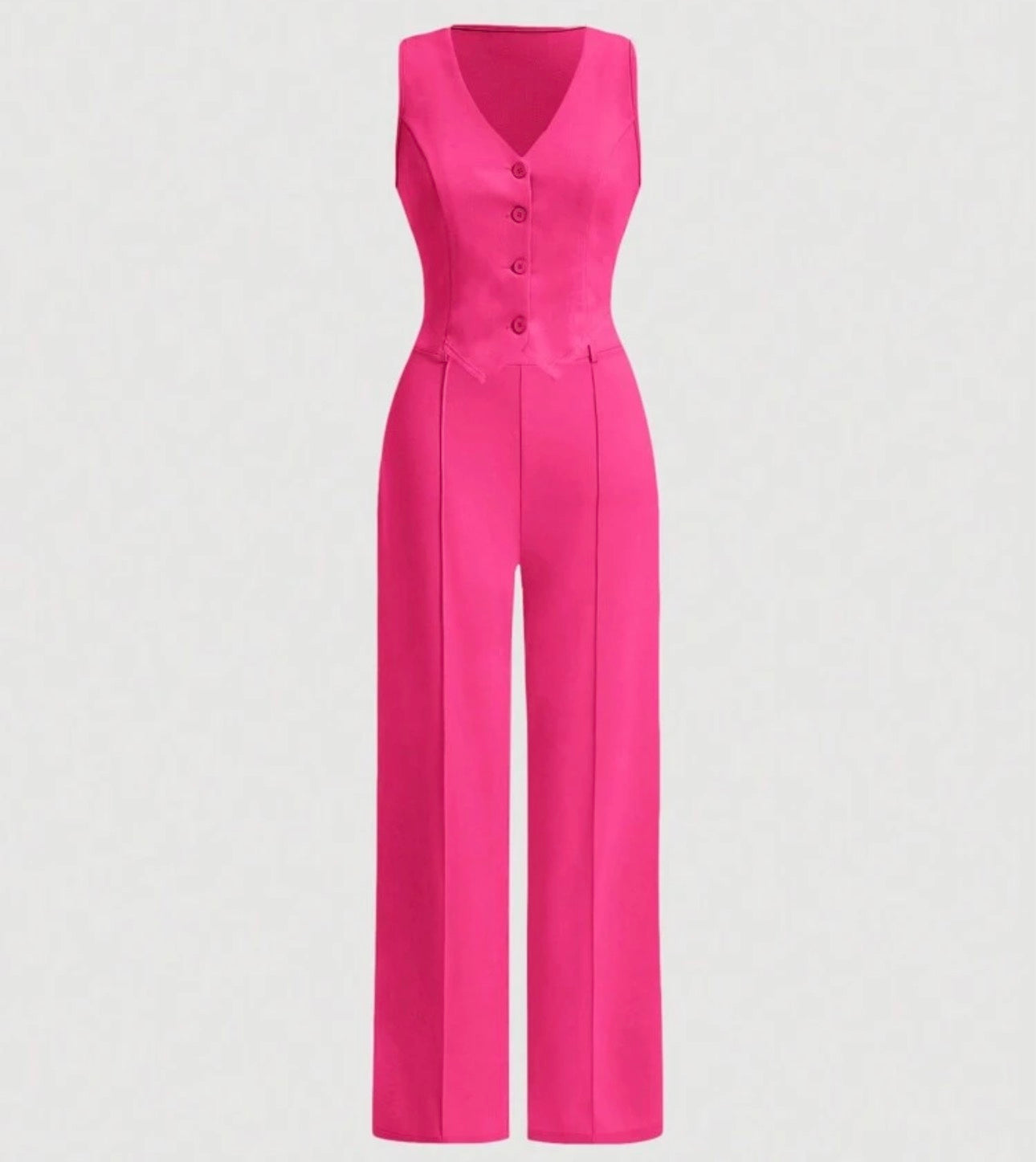 SHEIN MOD Black Date Night Front Buckle V-Shaped Hem Solid Button Front Vest Jacket & Seam Front Pants Two Pieces Set