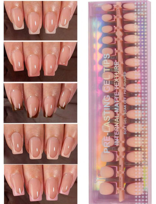 150pcs Flesh Tone French Press-On Nails - Short Square Tip Soft Gel Fake Nails, Acrylic Nail Extensions