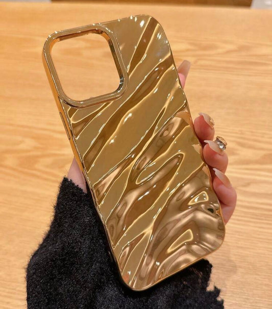 Alloy Asymmetrical Ripple Gold Metallic Asymmetrical Ripple Asymmetrical Ripples Apple Glitter Liquid Case Compatible With IPhone 14 Pro Max/13/12/11 Protective Cover Compatible With IPhone 15 Pro Max/15 Pro/15 Waterproof Shockproof Anti-Fall Scratch Resi