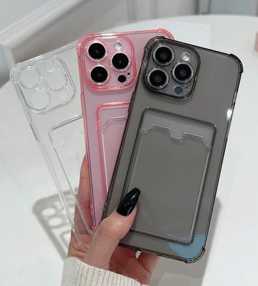 3pcs/Pack Solid Color Card Holder Shockproof Clear Phone Case, Suitable Compatible With Apple
