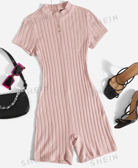 SHEIN EZwear Mock Neck Rib-knit Unitard Romper