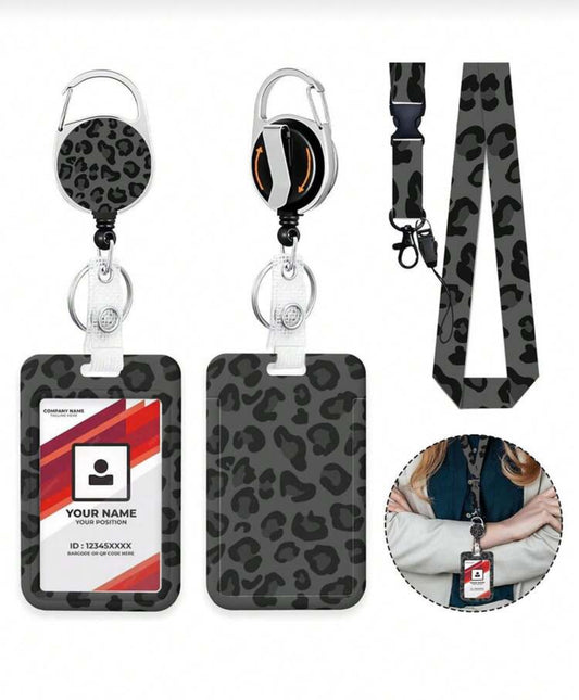 Retractable Badge Holder With Inspirational Quotes, Id Name Tag Worker Badge Carabiner Clip Grey Leopard Print Retractable Badge Reel With Detachable Lanyard - Motivational Quotes Id & Key Holder,Vertical Card Protector For Main Office Doctor Nurse Teache