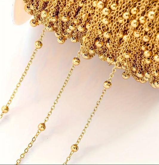 2-Meter Stainless Steel Beaded Cross Chain - DIY Jewelry Making Supplies for Necklaces & Bracelets, Fashionable Golden & Silvery Tones