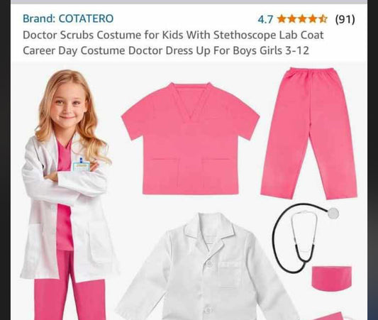 Doctor Scrubs Costume for Kids With Stethoscope Lab Coat Career Day Costume Doctor Dress Up For Boys Girls 3-12