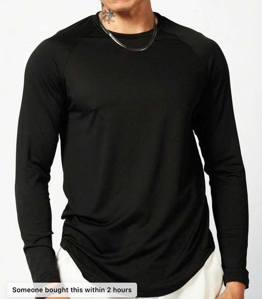 Manfinity Sport Corelite Boyfriend Style Men Solid Raglan Sleeve Curved Hem Sports Tee Long Sleeve Workout Tops Fall Fall Breathable, Lightweight, Gym