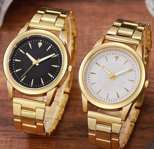 2pcs Stainless Steel Quartz Watches For Women Men Leisure Fashion Golden Ladies Clock Wristwatch Silver Couple Gift