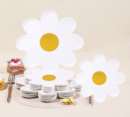 10/20/40Pcs,Daisy Paper Plates Disposable Daisy Flower Shaped Dinner Plates Groovy Party 7inch And 9inch Plates Summer Retro Boho Hippie Dessert Plates For Birthday BabyShower Wedding Party Supplies (White Daisy)h
