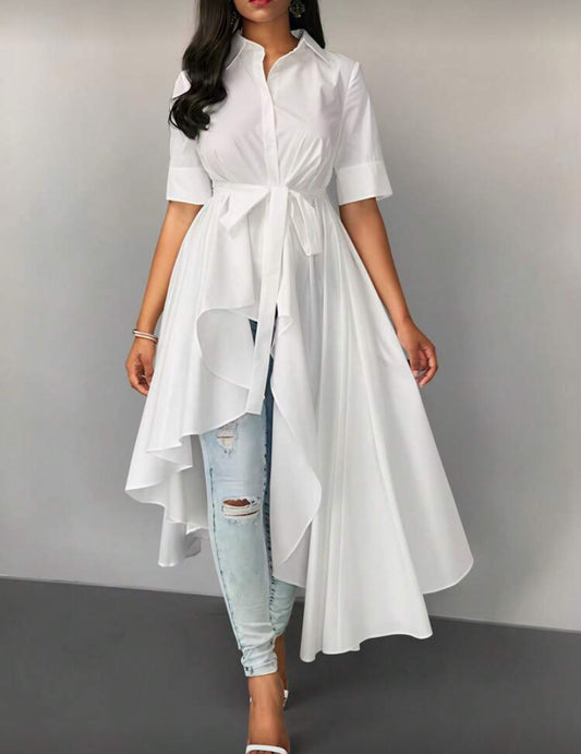 Lyxana Long Length Casual Women Shirt With Draped Design