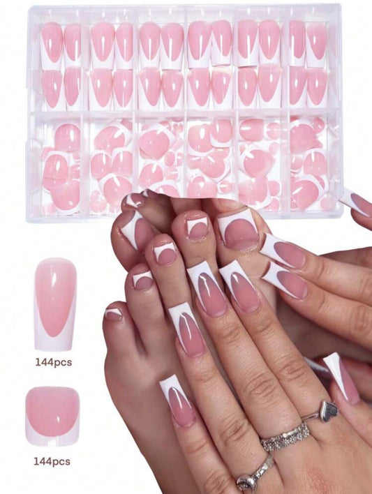 288Pcs French Ballet Series Nail Stickers, Suitable For All Women And Girls, With Pure Glitter And French Design, Suitable For Everyday Wear Press On Nails Nail Supplies Nails