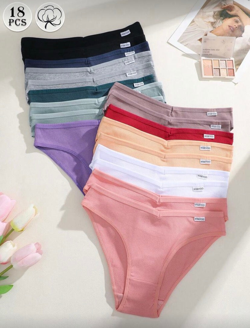 18Pcs Cotton Ribbed V-Waist Solid Color Women's Underwear, Comfortable And Sexy Women's Briefs