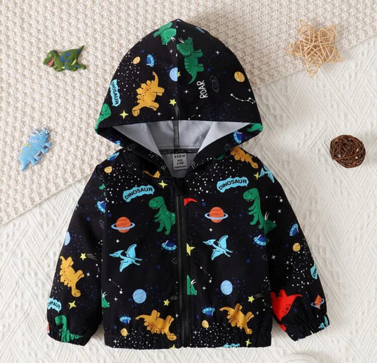 Baby Boy Dinosaur Print Zip Up Hooded Jacket