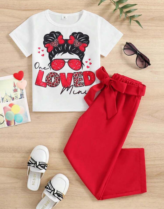 Summer Fashion Cartoon & Letter Printed Round Neck Short Sleeve T-Shirt And Elegant Casual Pants Set For Young Girls