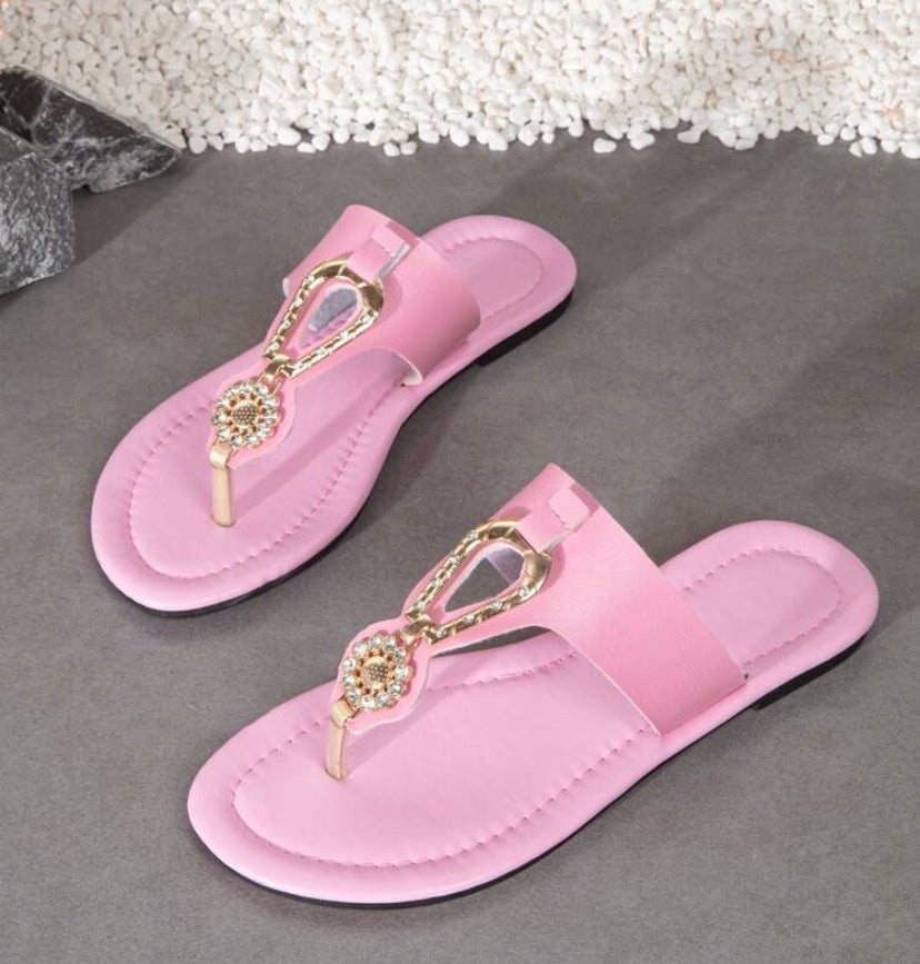 Women's Fashion Rhinestone Decorated Metal Buckle Casual Comfortable Flat Sandals Valentines