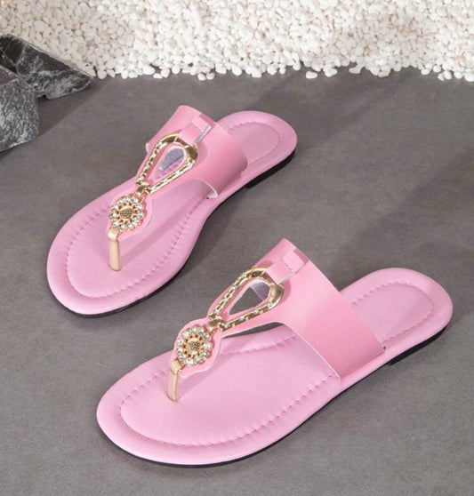 Women's Fashion Rhinestone Decorated Metal Buckle Casual Comfortable Flat Sandals Valentines