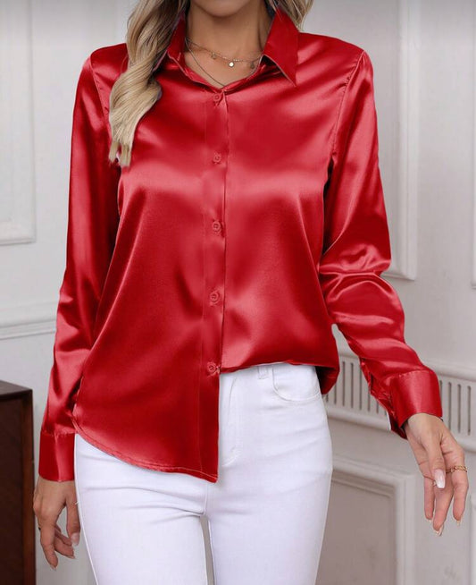 Plus Size Women Elegant Poplin Shirt, Classic Solid Color Soft Comfortable Single-Breasted Long Sleeve Blouse, 2025 Autumn/Winter New Women Clothing Plus Size Top