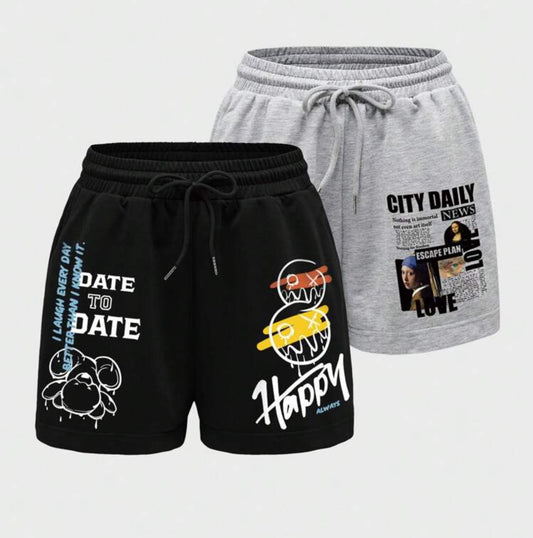 INAWLY Ladies' Fashionable Printed Drawstring Shorts