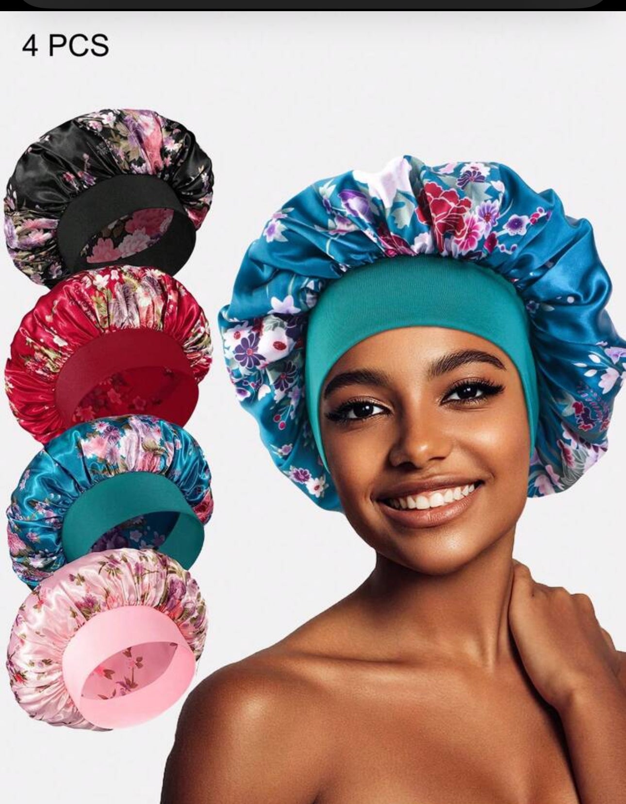 4pcs Women Multicolor Printed Wide-Brimmed Sleep Cap & Hair Turban, Ideal For Daily Use