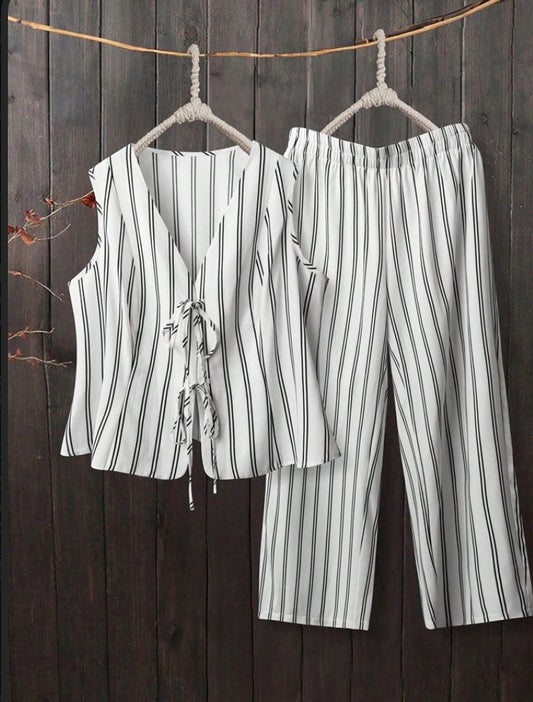 Linhara 2pcs Casual Comfortable Front Tie Design Plus Size Women Set For Everyday Wear