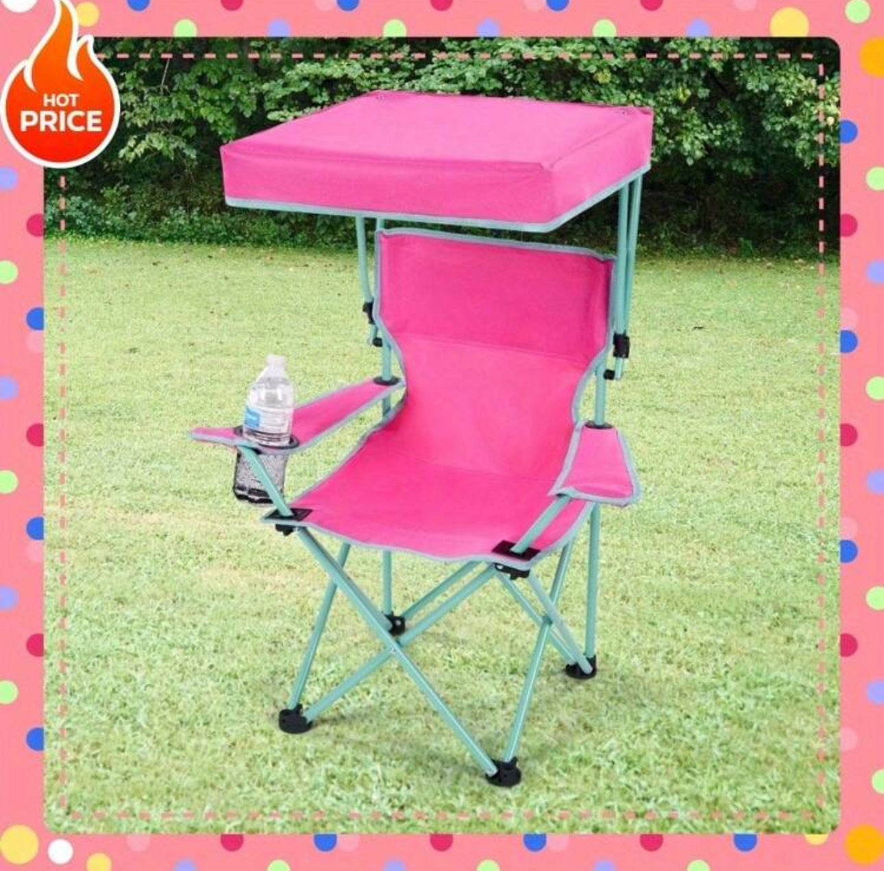 Durable Polyester Canopy Chair With Safety Lock - 125 Lb Capacity, 22.5"W X 15"D X 31.49"H, Stylish Pink, Ideal For Outdoor Comfort, 1 Pack