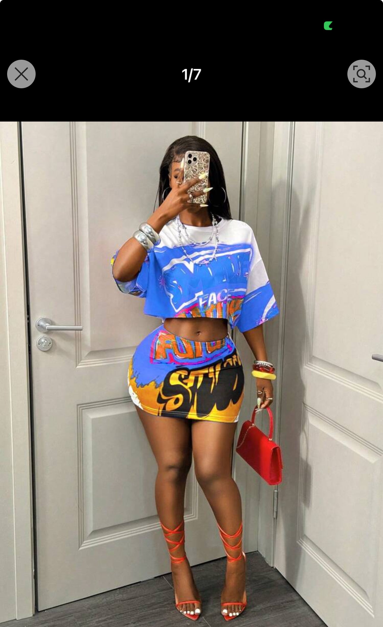 BamGleam Summer New Hip Hop Street Design Racing Style Sports Abstract Print T-Shirt + Low Waist Fitted Mini Skirt 2PC Set For Women