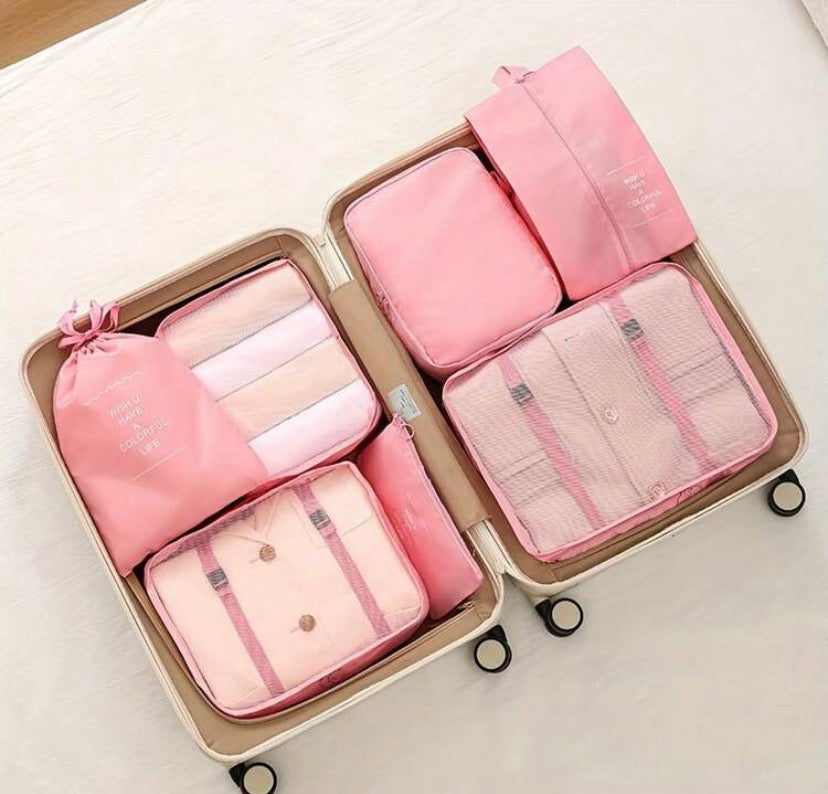 7pcs Large Capacity Travel Organizer Bags, Waterproof Portable Packing Cubes For Clothes, Pants, Shoes, Socks, Suitcase Storage Organizer,Boho Vibes