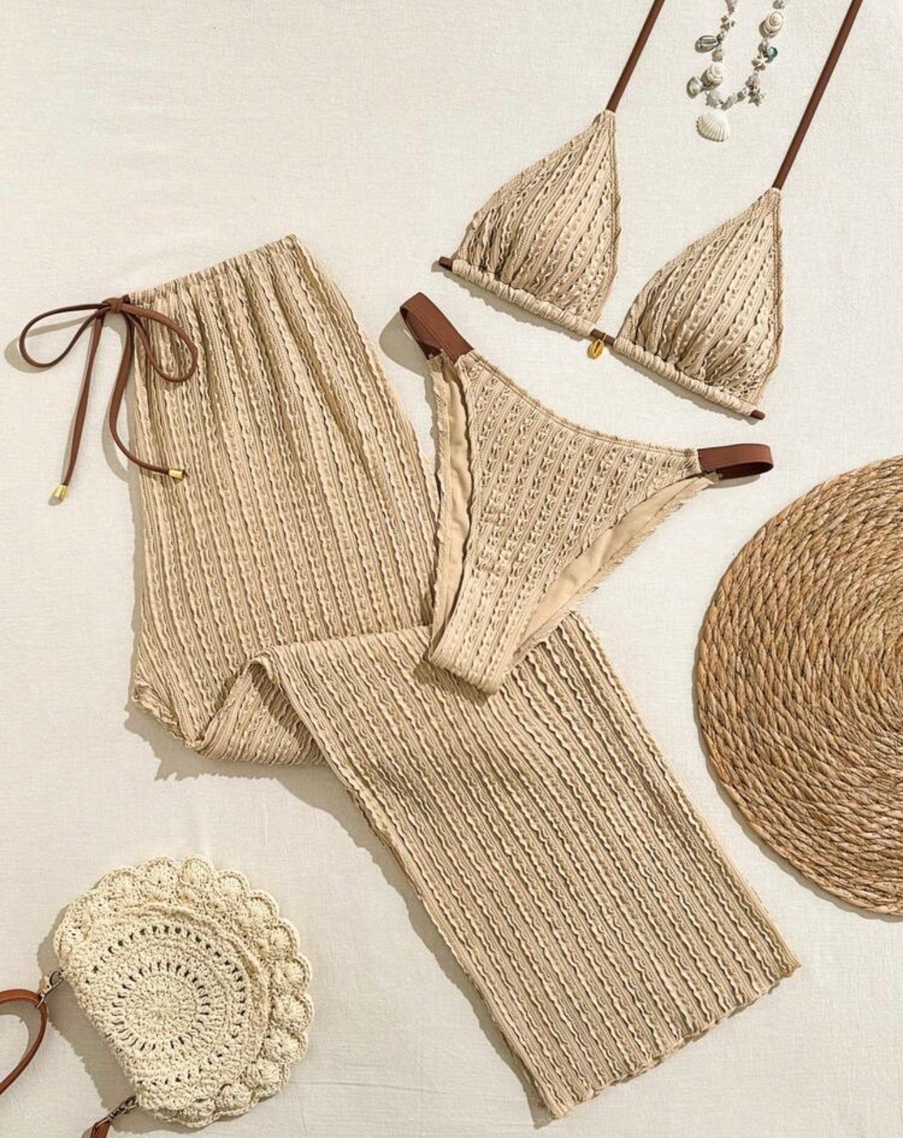 Swim Vcay 2026 New Spring/Summer 3 PiecesWomen Swimwear Set, Swimwear, Swim Shorts, Skirt, Special Fabric, Beach Holiday Elegant Casual Swimwear Outfit