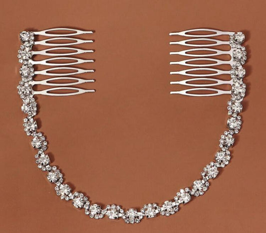 1pc Women's Double Combs Hair Clip With Rhinestone Decor Chain Design Royal Tiaras