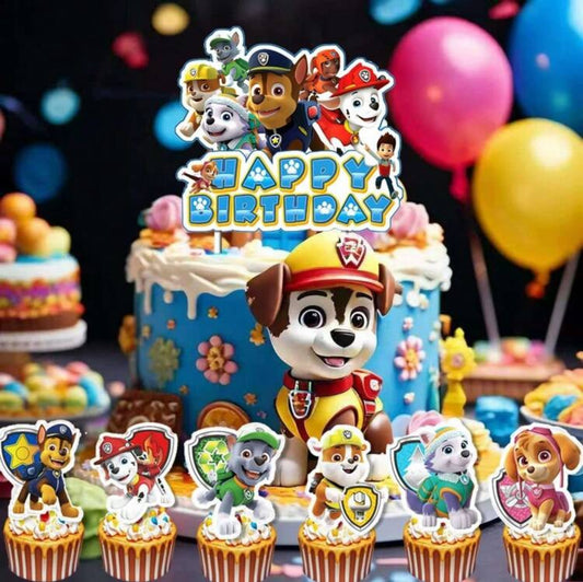 Paw Patrol 13Pcs Paw Patrol Of Wangwang Team Themed Birthday Party Supplies, Dog Patrol Team Cake Topper Decoration Set, Suitable For Birthday Party Decoration Baby Party Gifts