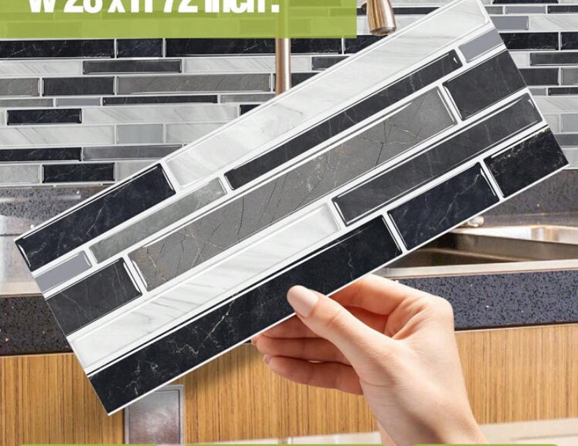 36PCS Marble Pattern 3D Effect Crystal Waterproof Oil Splash Kitchen Baffle Bathroom Tile Stickers Dark Gray Thickened Self-Adhesive Moisture Restaurant Decoration Peel And Stick Wallpaper, One Set Size: 28X72inch