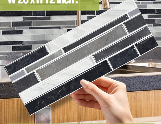 36PCS Marble Pattern 3D Effect Crystal Waterproof Oil Splash Kitchen Baffle Bathroom Tile Stickers Dark Gray Thickened Self-Adhesive Moisture Restaurant Decoration Peel And Stick Wallpaper, One Set Size: 28X72inch