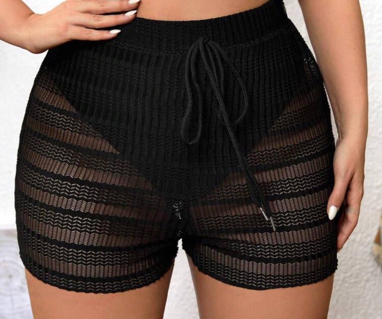 Swim Lushoire Summer Beach Plus Size 1pc Tie Waist Sheer Cover Up Shorts