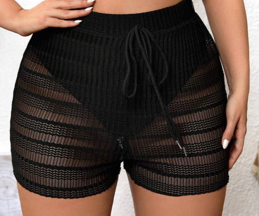 Swim Lushoire Summer Beach Plus Size 1pc Tie Waist Sheer Cover Up Shorts