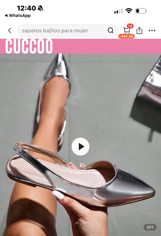CUCCOO BIZCHIC Women Shoes Fashionable Silver Pointed Toe Flat Shoes Elegant Basics Business Casual Business Chic Spring Shoes Spring Break Easter