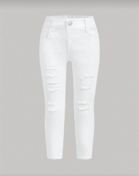 SHEIN Young Girls' Solid Color Ripped Jeans