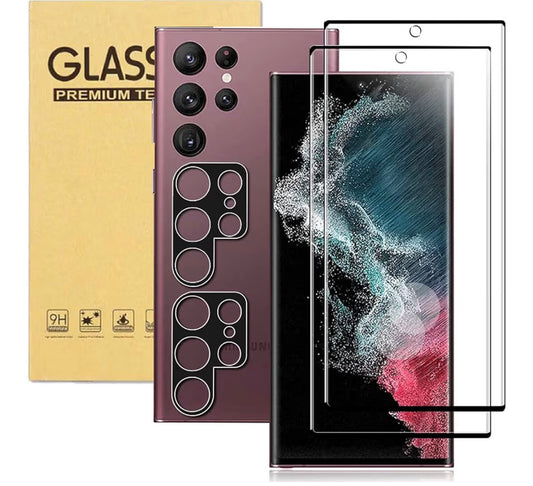 [2+2 Pack Galaxy S22 Ultra Screen Protector, 9H Tempered Glass Scratch Resistant, Ultrasonic Fingerprint Support, For Samsung Galaxy S22 Ultra 5G 6.8 Inch Glass Screen Protector