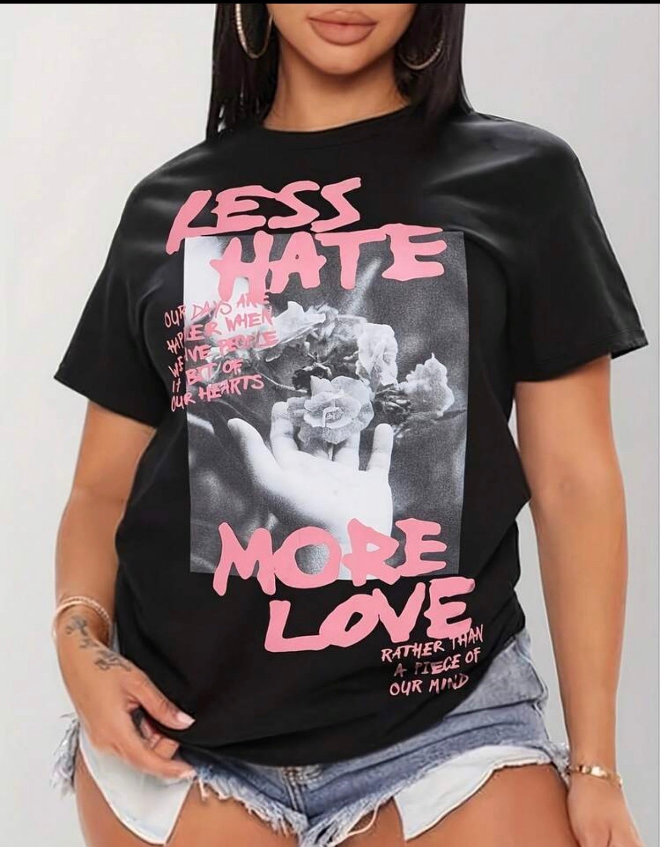[100% Cotton] Wo Casual Graphic Print Drop Shoulder T-Shirt | Black And Pink, Short Sleeve Crew Neck, Relaxed Fit Top With Leopard Lips And XOXO Design, Medium Stretch, Machine Washable, Everyday Comfort Tee, Mediumstretch Fabric, For Spring And Summer