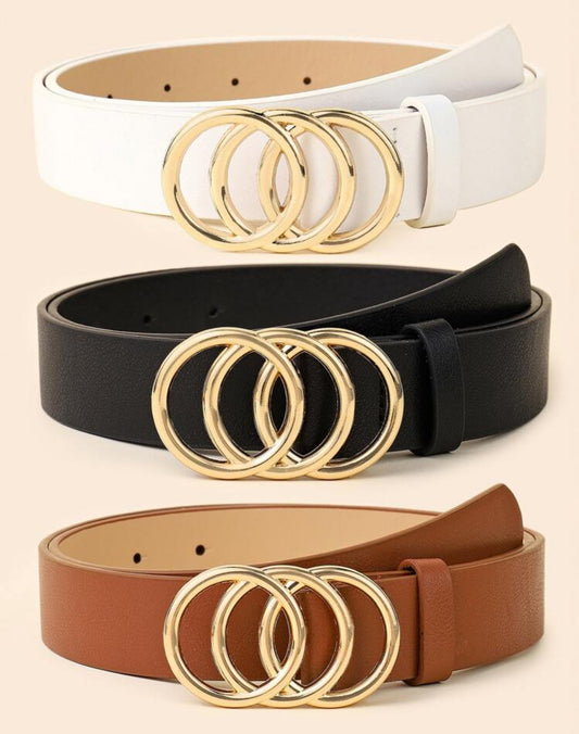 3pcs/set Women's Trendy All-match Belt With Triple Circle Alloy Buckle Decoration