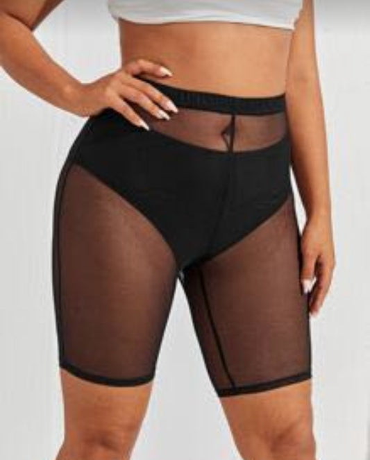 SHEIN SXY Plus Sheer Mesh Biker Shorts Without Panty
