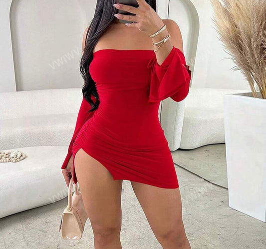 Carnival Night Romantic Party Valentine's Day Elegant Sleeveless Tube Top Thigh Slit Mini Dress
