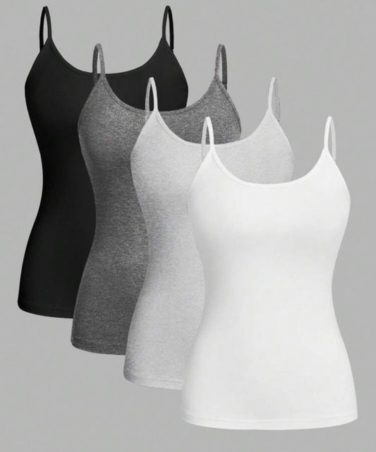 SHEIN EZwear 4pcs/Pack Casual Minimalist Camisole Crop Top For Women, Suitable For Summer Back To School