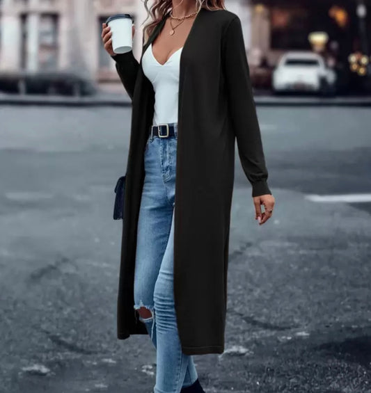 Solid Color Casual Design Cardigan, Long Sleeve Top