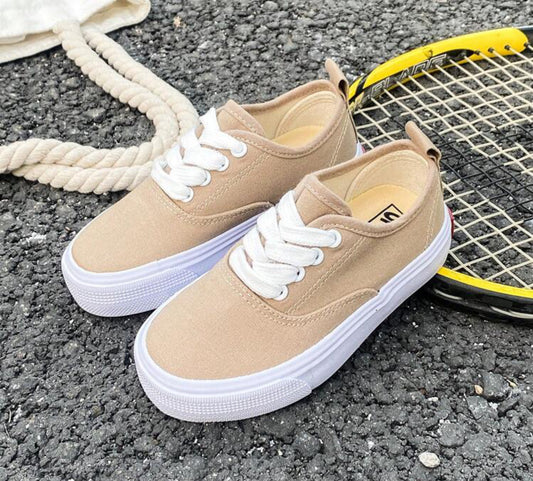 White Cloth Shoes Baby White Shoes Middle Sneakers Children's Canvas Shoes Spring And Autumn Korean Version Simple Boy And Girl Shoes Fashion Low-Top Casual Lace-Up Track Shoes Classic Low-Top Canvas Shoes All Casual Sports Skateboard Children's Shoes