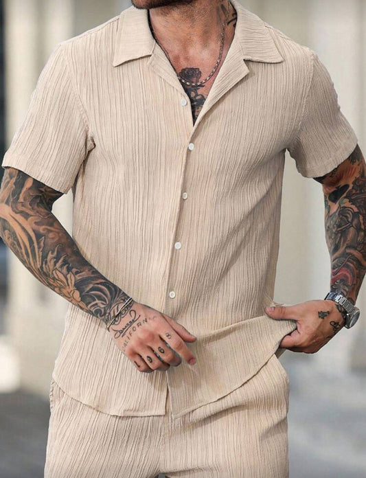 Manfinity Homme Men's Casual Solid Color Short Sleeve Shirt, Versatile For Summer