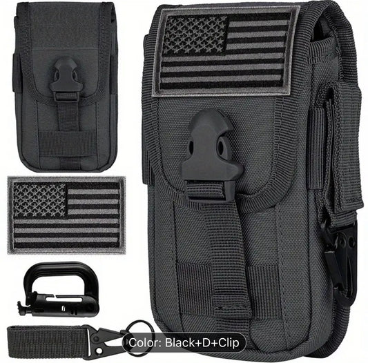 Cell Phone Holster Pouch Smartphone Pouch Case Molle Attachment Gadget Bag Belt Waist Bag for 4.7"-6.7" with Armor Case on with US Flag Patch, D-Ring and Gear Clip
